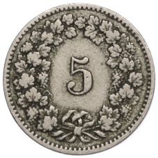 Монета 5 раппенов 1900 года Швейцария (реверс)