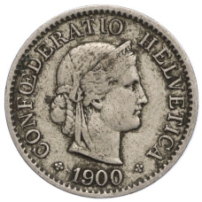 Монета 5 раппенов 1900 года Швейцария (аверс)