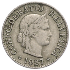 Монета 5 раппенов 1927 года Швейцария (аверс)