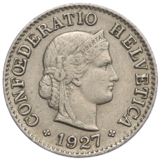Монета 5 раппенов 1927 года Швейцария (аверс)