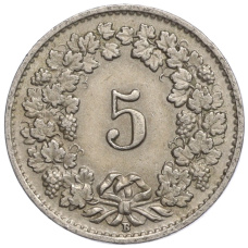 Монета 5 раппенов 1927 года Швейцария (реверс)