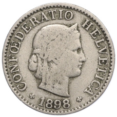Монета 5 раппенов 1898 года Швейцария (аверс)