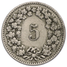 Монета 5 раппенов 1898 года Швейцария (реверс)