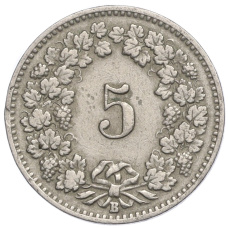 Монета 5 раппенов 1898 года Швейцария (реверс)