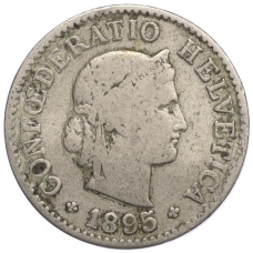 Монета 5 раппенов 1895 года Швейцария (аверс)