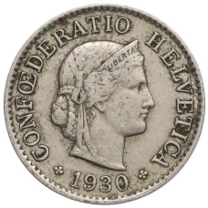 Монета 5 раппенов 1930 года Швейцария (аверс)