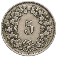 Монета 5 раппенов 1930 года Швейцария (реверс)