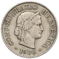 Монета 5 раппенов 1930 года Швейцария (аверс)