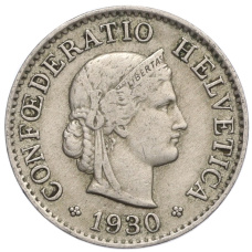 Монета 5 раппенов 1930 года Швейцария (аверс)