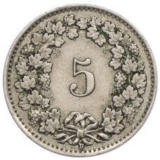 Монета 5 раппенов 1930 года Швейцария (реверс)