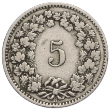 Монета 5 раппенов 1893 года Швейцария (реверс)