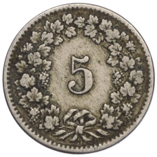 Монета 5 раппенов 1894 года Швейцария (реверс)