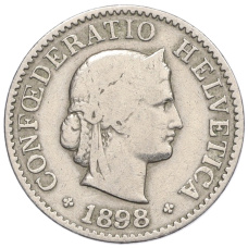Монета 5 раппенов 1898 года Швейцария (аверс)