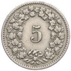 Монета 5 раппенов 1898 года Швейцария (реверс)