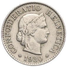 Монета 5 раппенов 1930 года Швейцария (аверс)