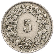 Монета 5 раппенов 1930 года Швейцария (реверс)