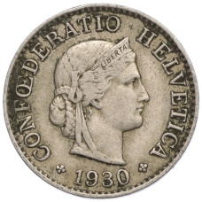 Монета 5 раппенов 1930 года Швейцария (аверс)