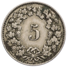 Монета 5 раппенов 1930 года Швейцария (реверс)