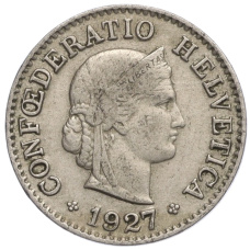 Монета 5 раппенов 1927 года Швейцария (аверс)