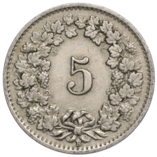 Монета 5 раппенов 1927 года Швейцария (реверс)