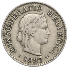 Монета 5 раппенов 1927 года Швейцария (аверс)