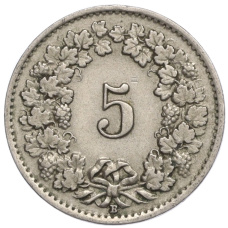 Монета 5 раппенов 1927 года Швейцария (реверс)