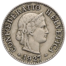 Монета 5 раппенов 1927 года Швейцария (аверс)