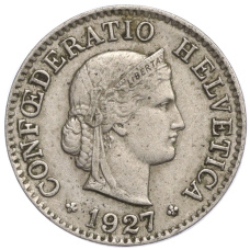 Монета 5 раппенов 1927 года Швейцария (аверс)