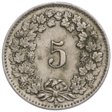 Монета 5 раппенов 1927 года Швейцария (реверс)