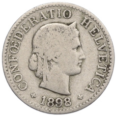 Монета 5 раппенов 1898 года Швейцария (аверс)