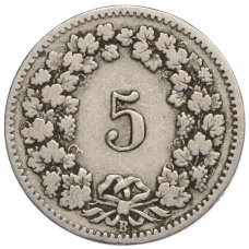 Монета 5 раппенов 1898 года Швейцария (реверс)