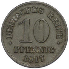 Монета 10 пфеннигов 1917 года Германия (аверс)