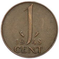 Монета 1 цент 1948 года Нидерланды (аверс)
