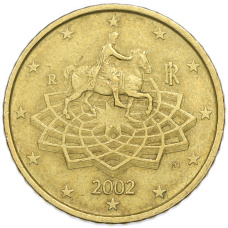 Монета 50 евроцентов 2002 года Италия (аверс)