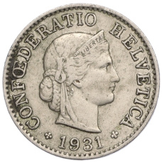 Монета 5 раппенов 1931 года Швейцария (аверс)