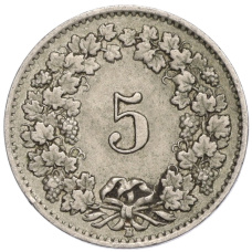 Монета 5 раппенов 1931 года Швейцария (реверс)