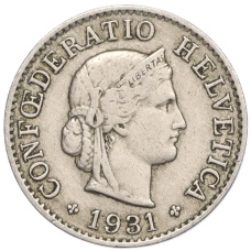 Монета 5 раппенов 1931 года Швейцария (аверс)
