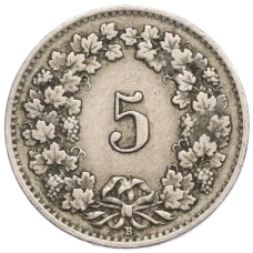 Монета 5 раппенов 1931 года Швейцария (реверс)