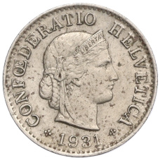 Монета 5 раппенов 1931 года Швейцария (аверс)
