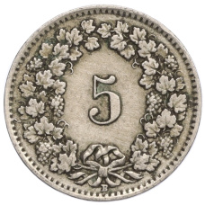 Монета 5 раппенов 1931 года Швейцария (реверс)