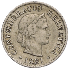 Монета 5 раппенов 1931 года Швейцария (аверс)