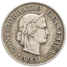 Монета 5 раппенов 1931 года Швейцария (аверс)