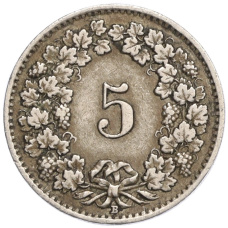 Монета 5 раппенов 1931 года Швейцария (реверс)