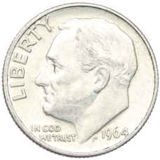 Монета 1 дайм (10 центов) 1964 года D США (аверс)