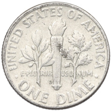 Монета 1 дайм (10 центов) 1964 года D США (реверс)
