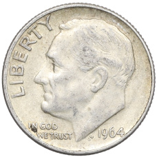 Монета 1 дайм (10 центов) 1964 года D США (аверс)