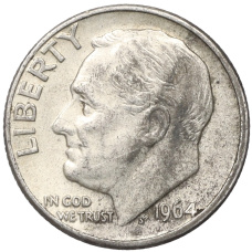Монета 1 дайм (10 центов) 1964 года D США (аверс)