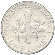 Монета 1 дайм (10 центов) 1964 года D США (реверс)
