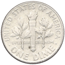 Монета 1 дайм (10 центов) 1964 года D США (реверс)