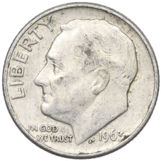Монета 1 дайм (10 центов) 1963 года D США (аверс)
